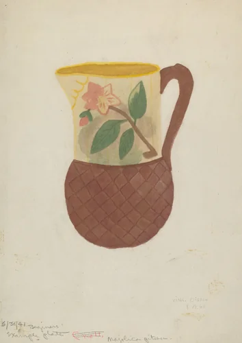Majolica Pitcher by Vina Dishon, index of american design, 1940