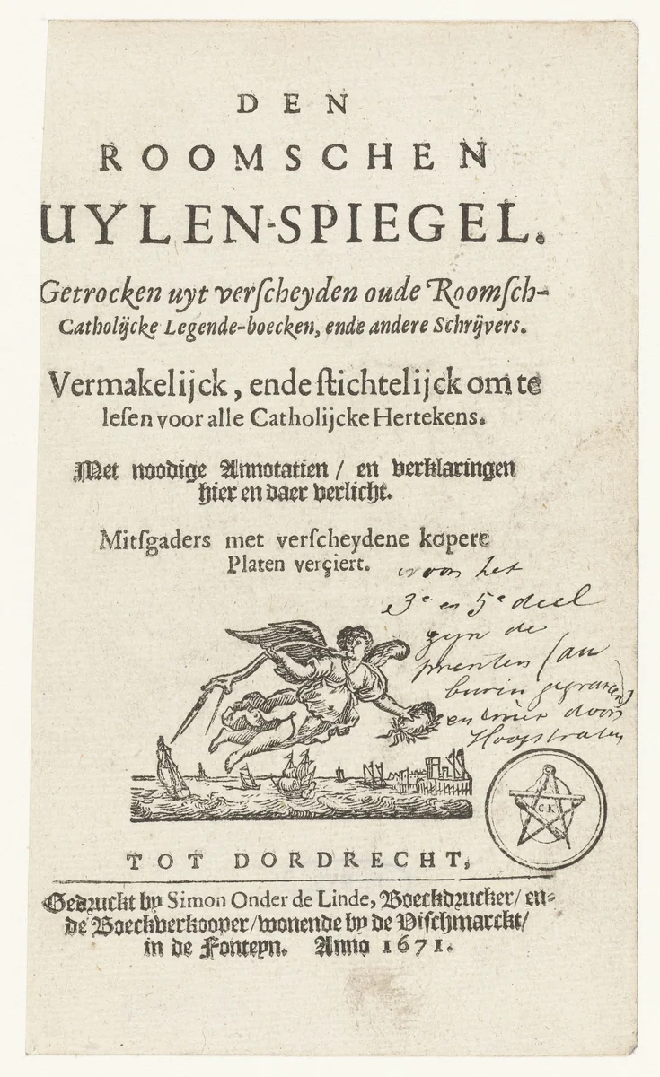 Titelblad van De Roomse Uilenspiegel by anonymous, print, 1671