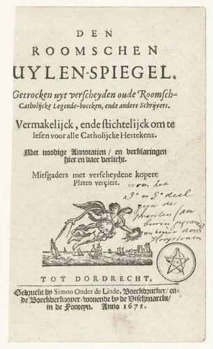 Titelblad van De Roomse Uilenspiegel by anonymous, print, 1671