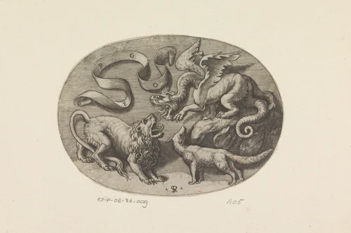 Vos, leeuw en draak by Unknown, print, 1498-1532