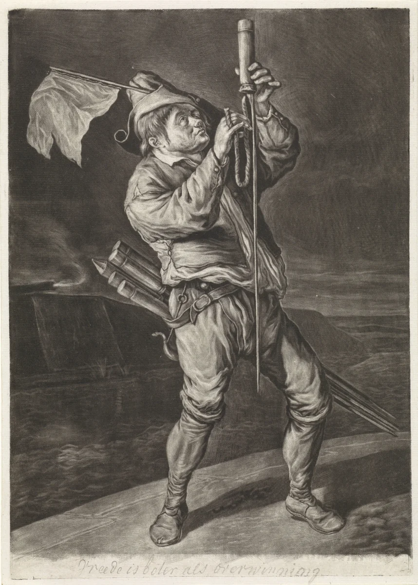 De man met de vuurpijl by Cornelis Dusart, print, 1695-1704