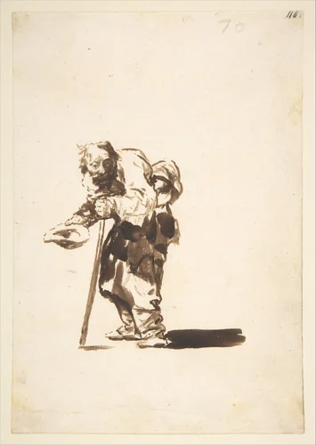 Beggar with a staff in his left hand; folio 70 from the "Images of Spain" Album (F) by Goya, drawing, 1807-1825