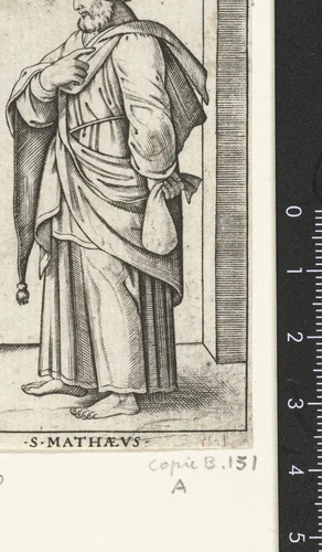 Apostel Matteüs met beurs by anonymous, print, 1517-1527