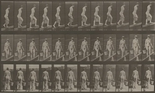 Plate Number 82. Ascending an incline with a bucket of water in each hand by Eadweard Muybridge, photograph, 1887