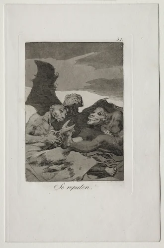 They Spruce Themselves Up, Plate 51 by Francisco de Goya, print, 1799