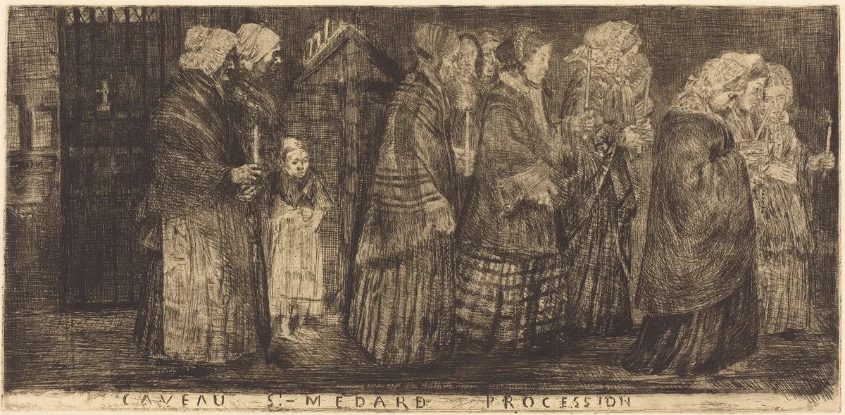Procession in the Sepulchre of Saint Medard(Procession dans le caveaux de St.-Medard) by Alphonse Legros, print, 1859