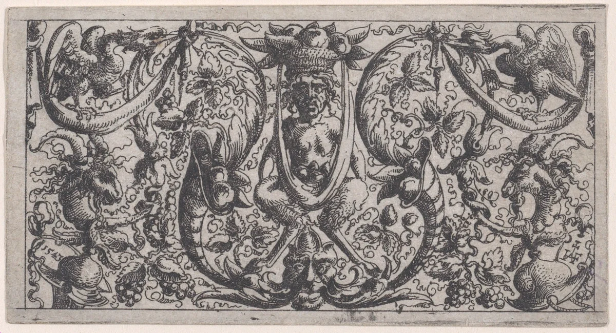 Ornamental Fillet with a Satyr at Centre by Augustin Hirschvogel, other, 1543