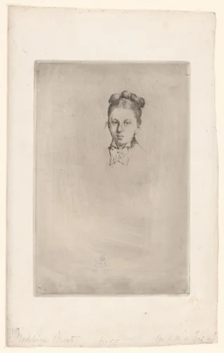 Portret van Madeleine Burty by Marcellin Gilbert Desboutin, print, 1875