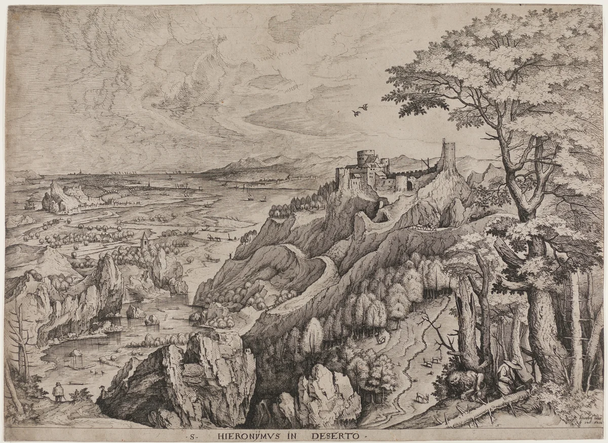 Saint Jerome in the Desert by Hieronymus Cock, print, 1548-1558