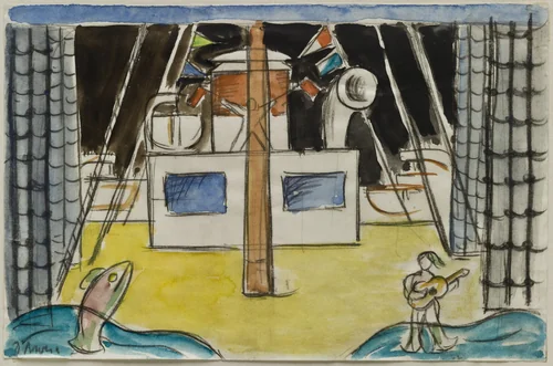 Set design for scene two of the ballet H.P. (Horsepower) by Diego Rivera, drawing, 1927