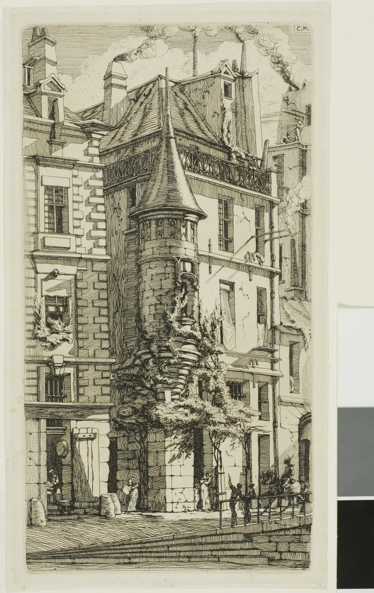 House with a Turret, rue de la Tixéranderie by Charles Meryon, print, 1852