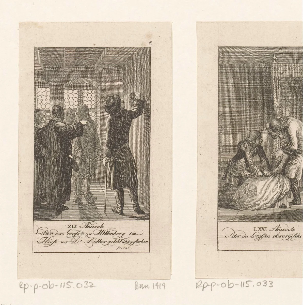 Peter de Grote bezoekt het huis van Martin Luther in Wittenberg by Daniel Nikolaus Chodowiecki, print, 1789