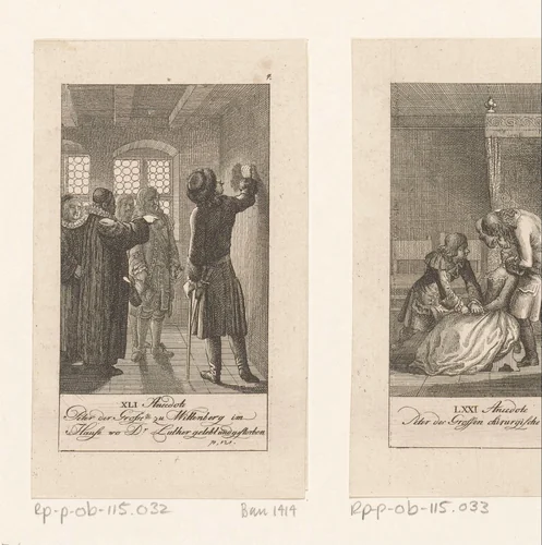 Peter de Grote bezoekt het huis van Martin Luther in Wittenberg by Daniel Nikolaus Chodowiecki, print, 1789