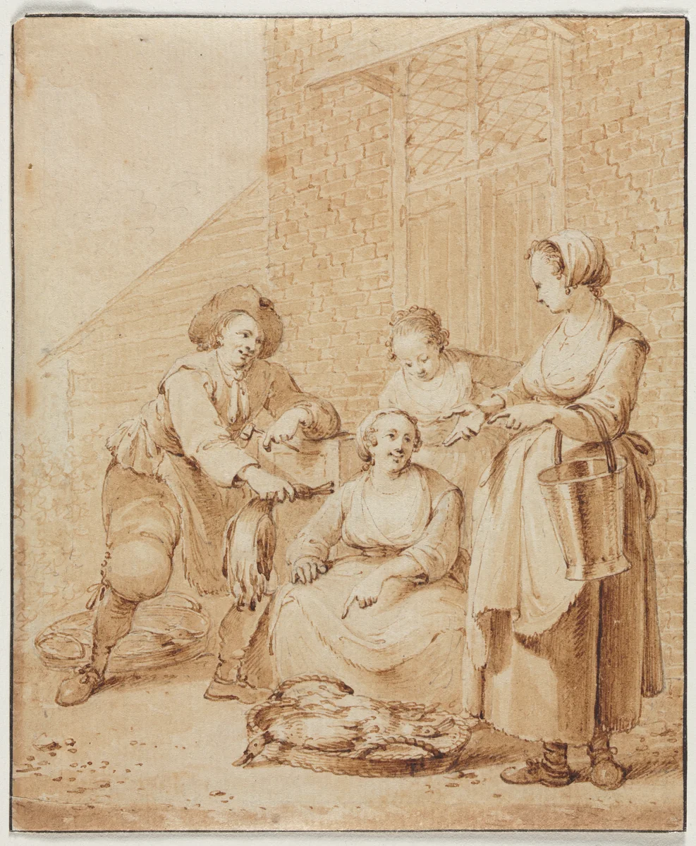 The Poultry Woman by Hendrik Meijer, drawing, 1750-1800
