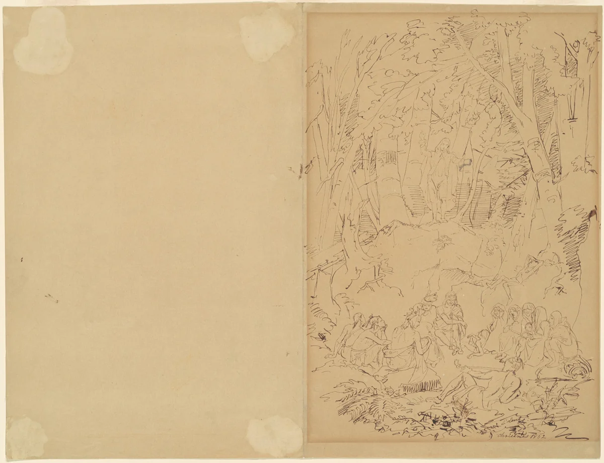 Eighteenth-Century Colonist Preaching to Indians by Emanuel Leutze, drawing, 1852