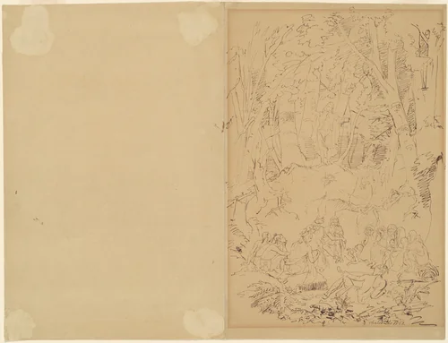 Eighteenth-Century Colonist Preaching to Indians by Emanuel Leutze, drawing, 1852