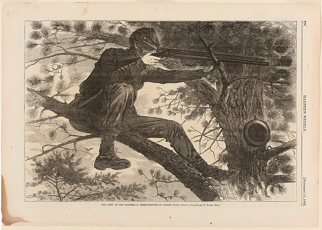 The Army of the Potomac—A Sharp-Shooter on Picket Duty by Winslow Homer, print, 1862