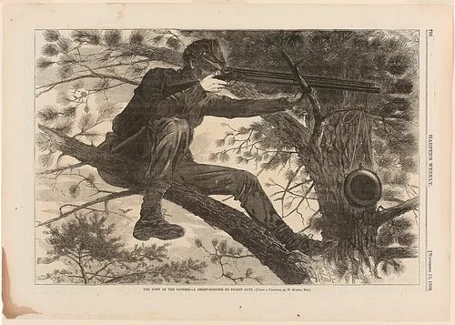 The Army of the Potomac—A Sharp-Shooter on Picket Duty by Winslow Homer, print, 1862