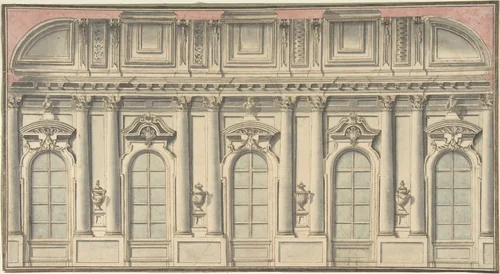 Wall Elevation and Interior by anonymous, drawing, 1700-1800