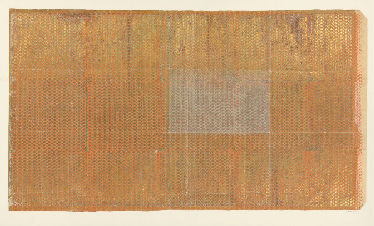 Blad met raster van zeshoeken gevuld met bloemmotief by anonymous, other, 1850-1950