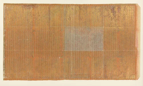 Blad met raster van zeshoeken gevuld met bloemmotief by anonymous, other, 1850-1950