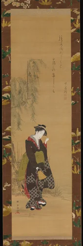 Woman under a Willow Tree by Katsukawa Shunshô (勝川春章), painting, 1726-1792