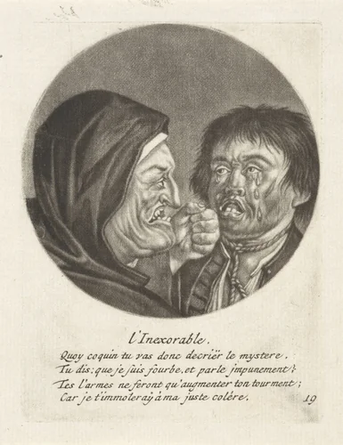 Monnik en een huilende man by Jacob Gole, print, 1670-1724
