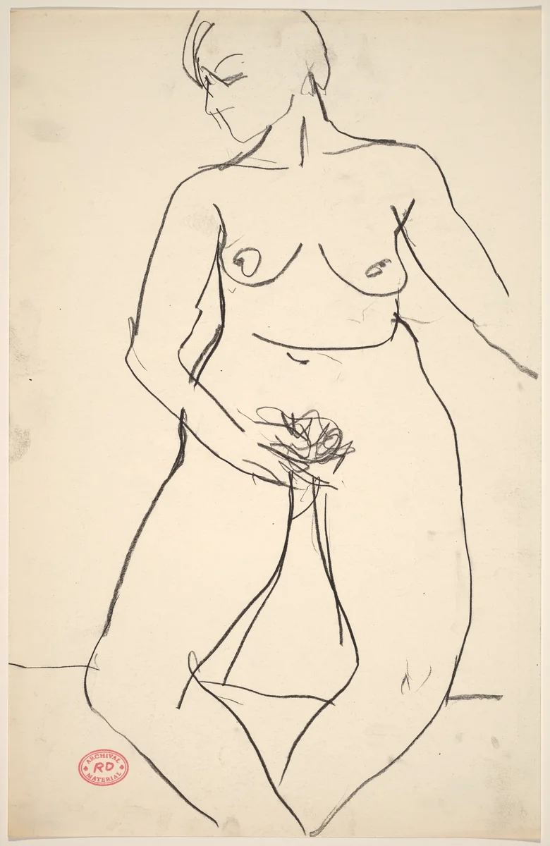 Untitled [nude with her right hand at her pubis] by Richard Diebenkorn, drawing, 1955-1967