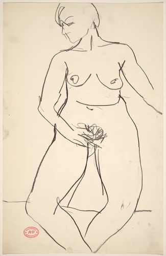 Untitled [nude with her right hand at her pubis] by Richard Diebenkorn, drawing, 1955-1967