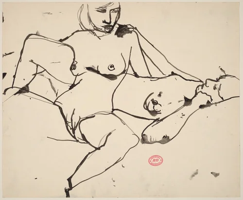 Untitled [seated female nude intertwined with a reclining nude] by Richard Diebenkorn, drawing, 1955-1967