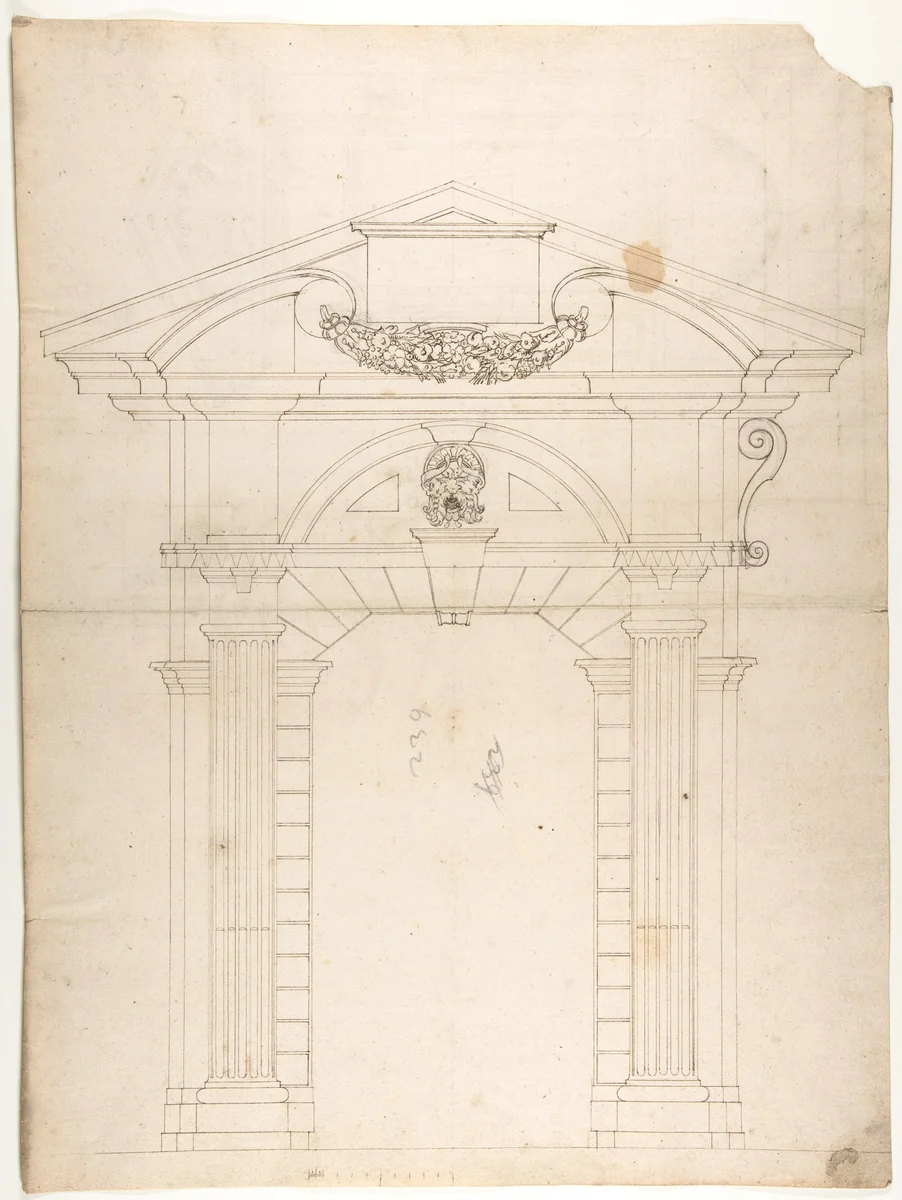 Porta Pia, elevation (recto) Porta Pia, window, elevation; section (verso) by anonymous, drawing, 1500-1560