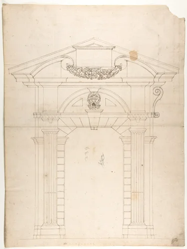 Porta Pia, elevation (recto) Porta Pia, window, elevation; section (verso) by anonymous, drawing, 1500-1560