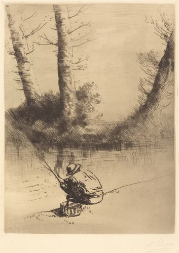 Angler (Le pecheur a la ligne) by Alphonse Legros, print, 1837-1911