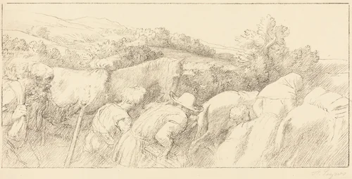 Return of the Peasants (Le retour des paysans) by Alphonse Legros, print, 1837-1911