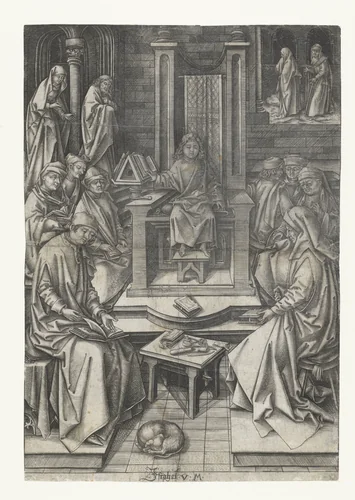 De twaalfjarige Christus in de tempel by Unknown, print, 1455-1503