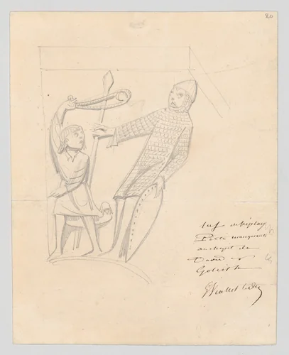 David and Goliath, after a Capital in Vézelay Abbey by Eugène-Emmanuel Viollet-le-Duc, drawing, 1835-1845