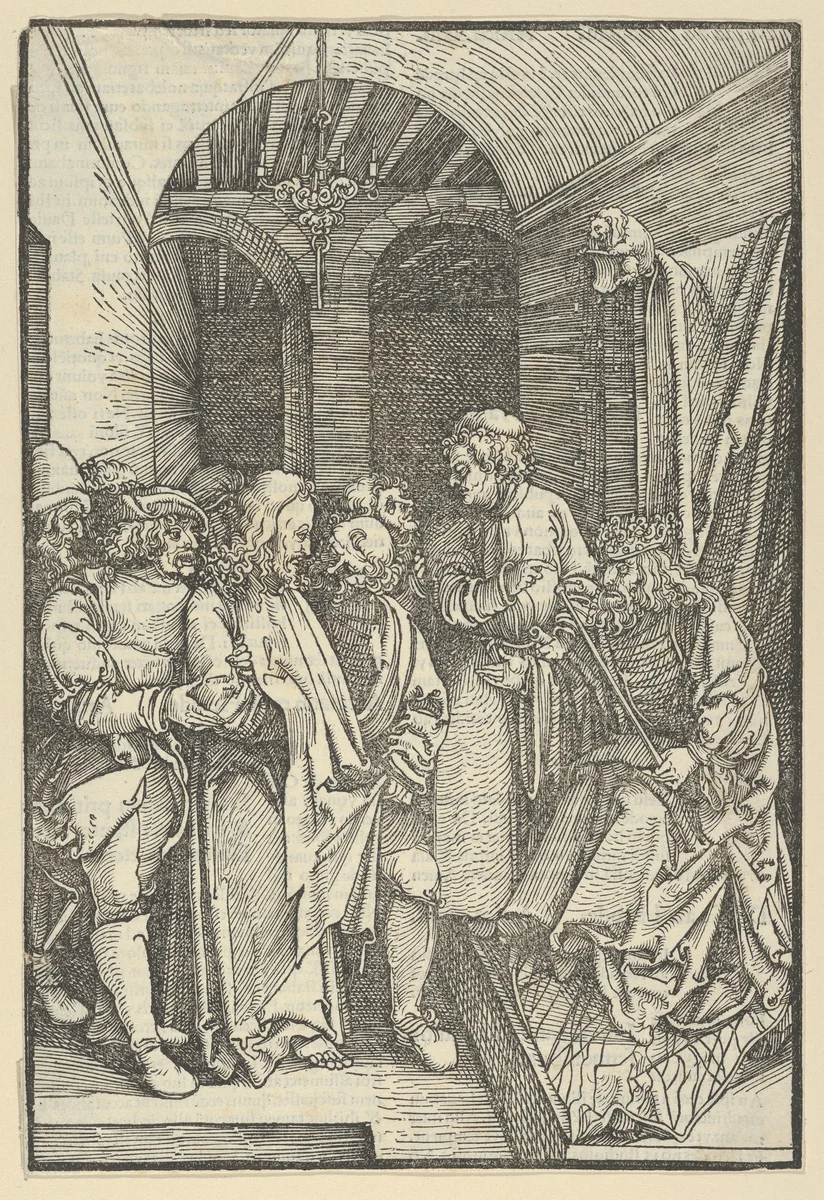 Christ before Herod in a Hall, from Speculum passionis domini nostri Ihesu Christi by Hans Schäufelein, print, 1507
