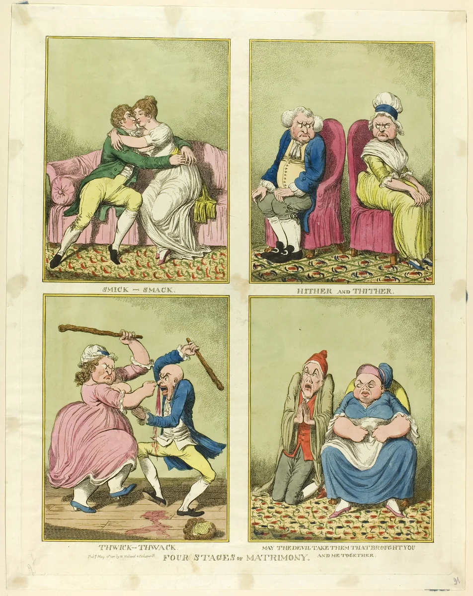 Four Stages of Matrimony by Richard Newton, print, 1811