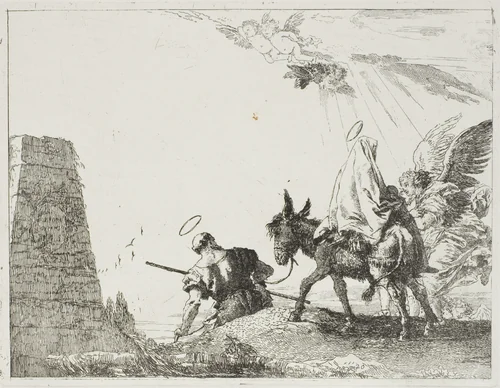 The Holy Family Passing by a Pyramid, plate twenty from The Flight into Egypt by Giovanni Domenico Tiepolo, print, 1753
