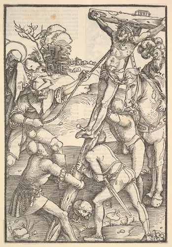 The Raising of the Cross; verso: The Raising of the Cross, from Speculum Passionis Domini Nostri Ihesu Christi by Hans Baldung, print, 1507