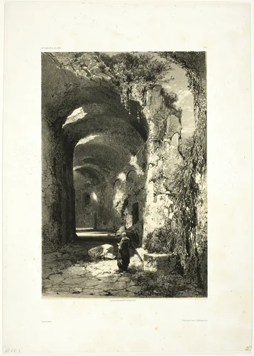 Ruin of an Amphitheatre at Pouzzoles (Kingdom of Naples), plate 9 from Oeuvres de A. Calame by Alexandre Calame, print, 1851