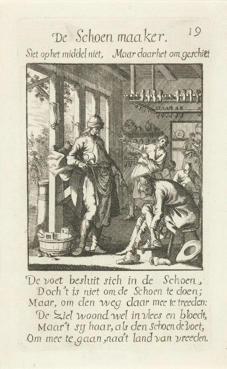 Schoenmaker by Jan Luyken, print, 1694