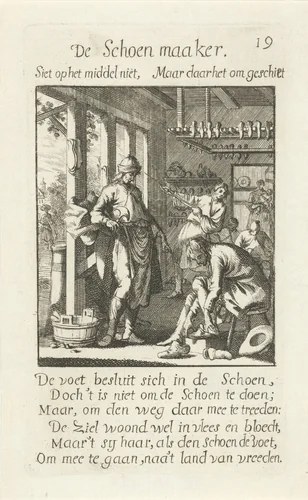 Schoenmaker by Jan Luyken, print, 1694