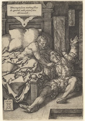 Judge Herkinbald Cutting the Throat of his Nephew by Heinrich Aldegrever, print, 1553