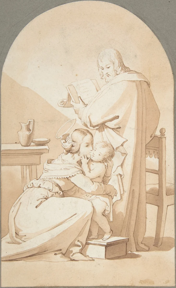 The Holy Family in an Interior by E. La Touche, drawing, 1800-1850