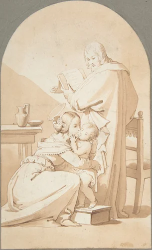 The Holy Family in an Interior by E. La Touche, drawing, 1800-1850