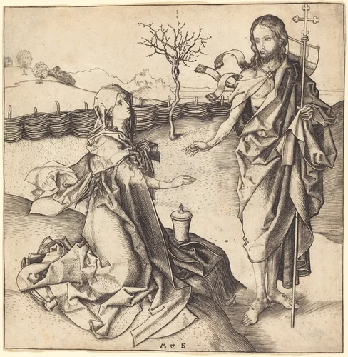 Christ Appearing to Mary Magdalene by Martin Schongauer, print, 1480-1490