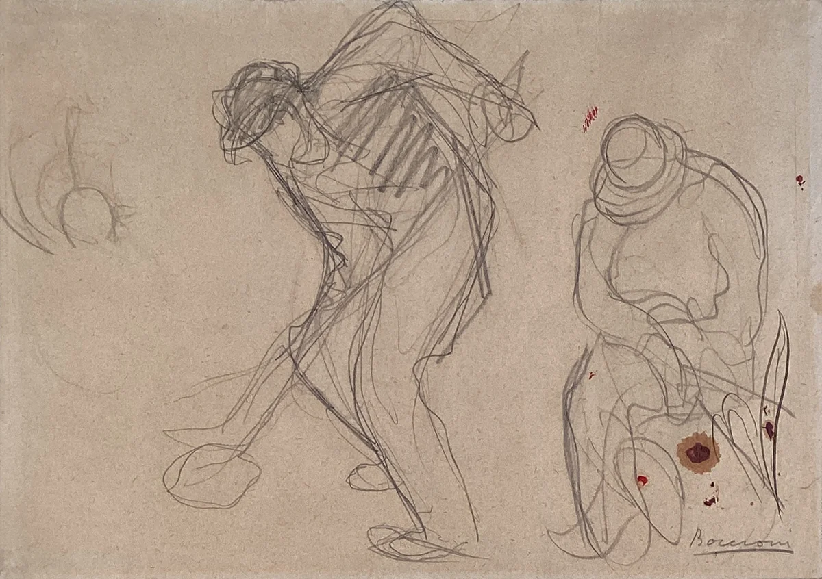 Study for "The Street Pavers": Two Workmen by Umberto Boccioni, drawing, 1914