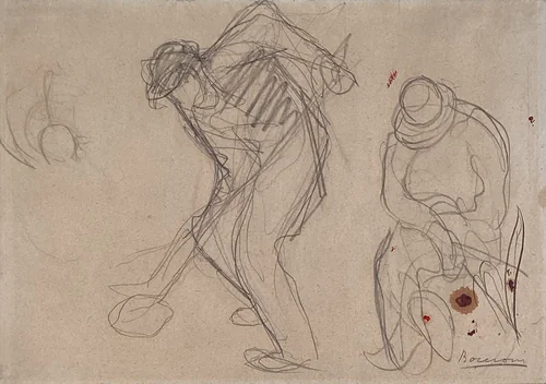 Study for "The Street Pavers": Two Workmen by Umberto Boccioni, drawing, 1914