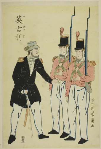 English officer and soldiers by Utagawa Yoshikazu, print, 1861